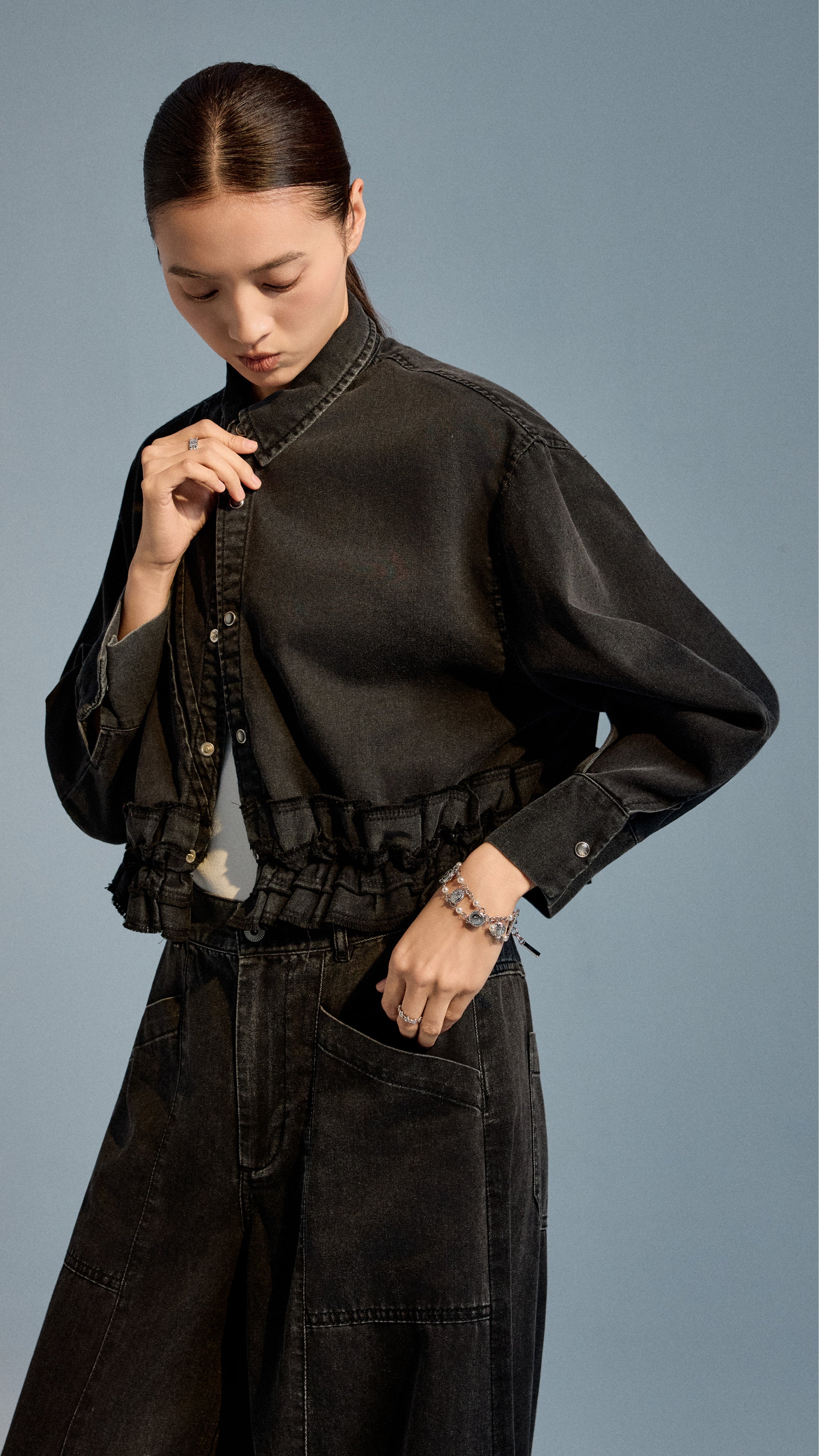 Tencel Denim Ruffles Hem Shirt