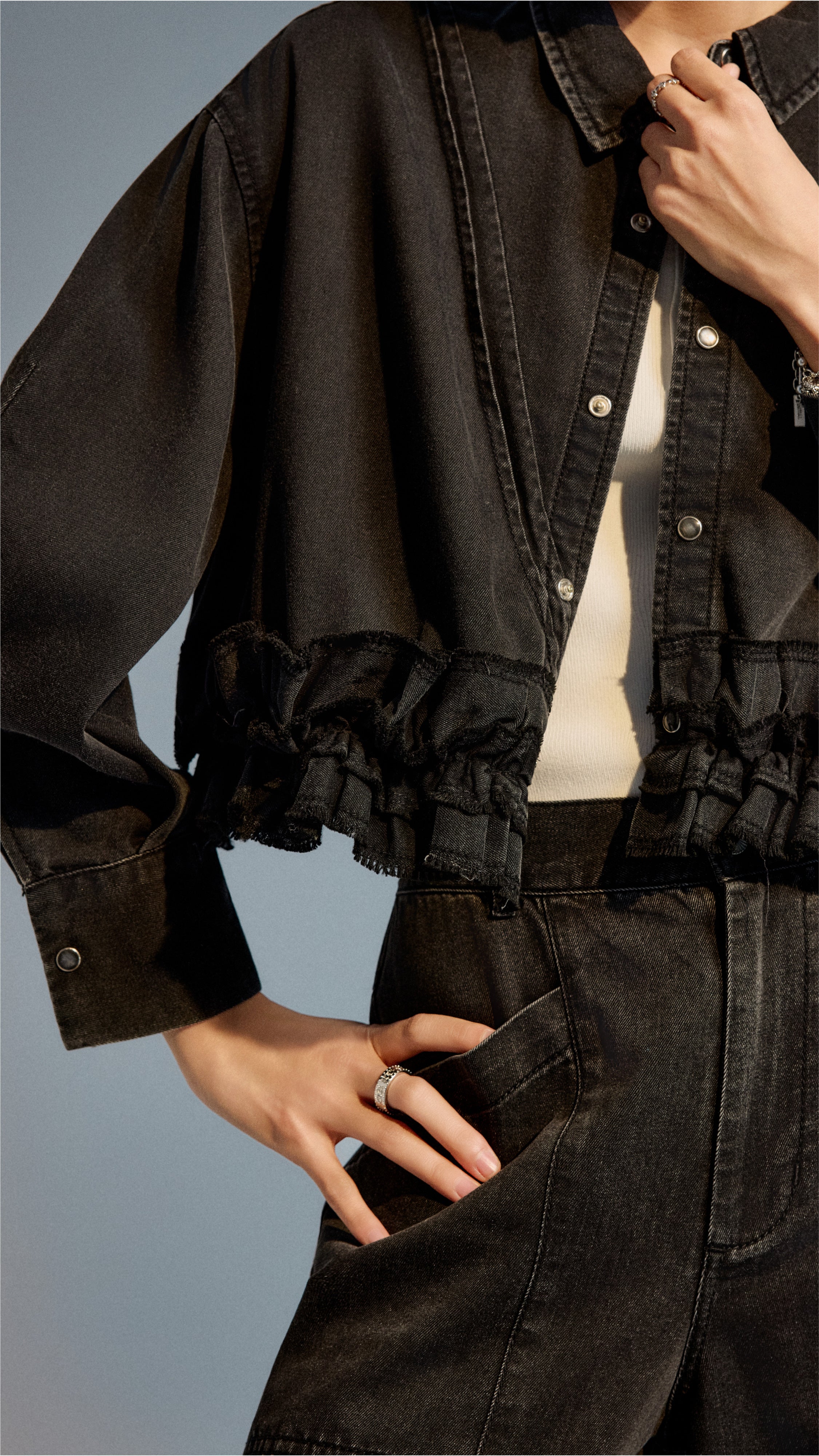Tencel Denim Ruffles Hem Shirt