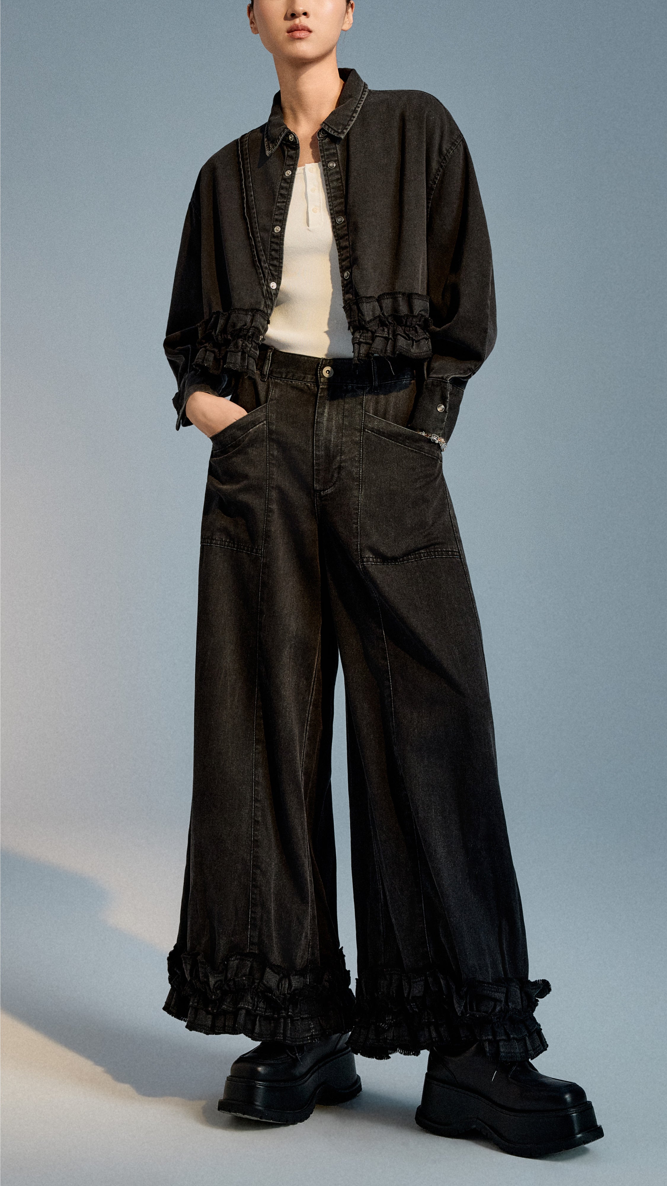 Tencel Denim Ruffles Hem Shirt