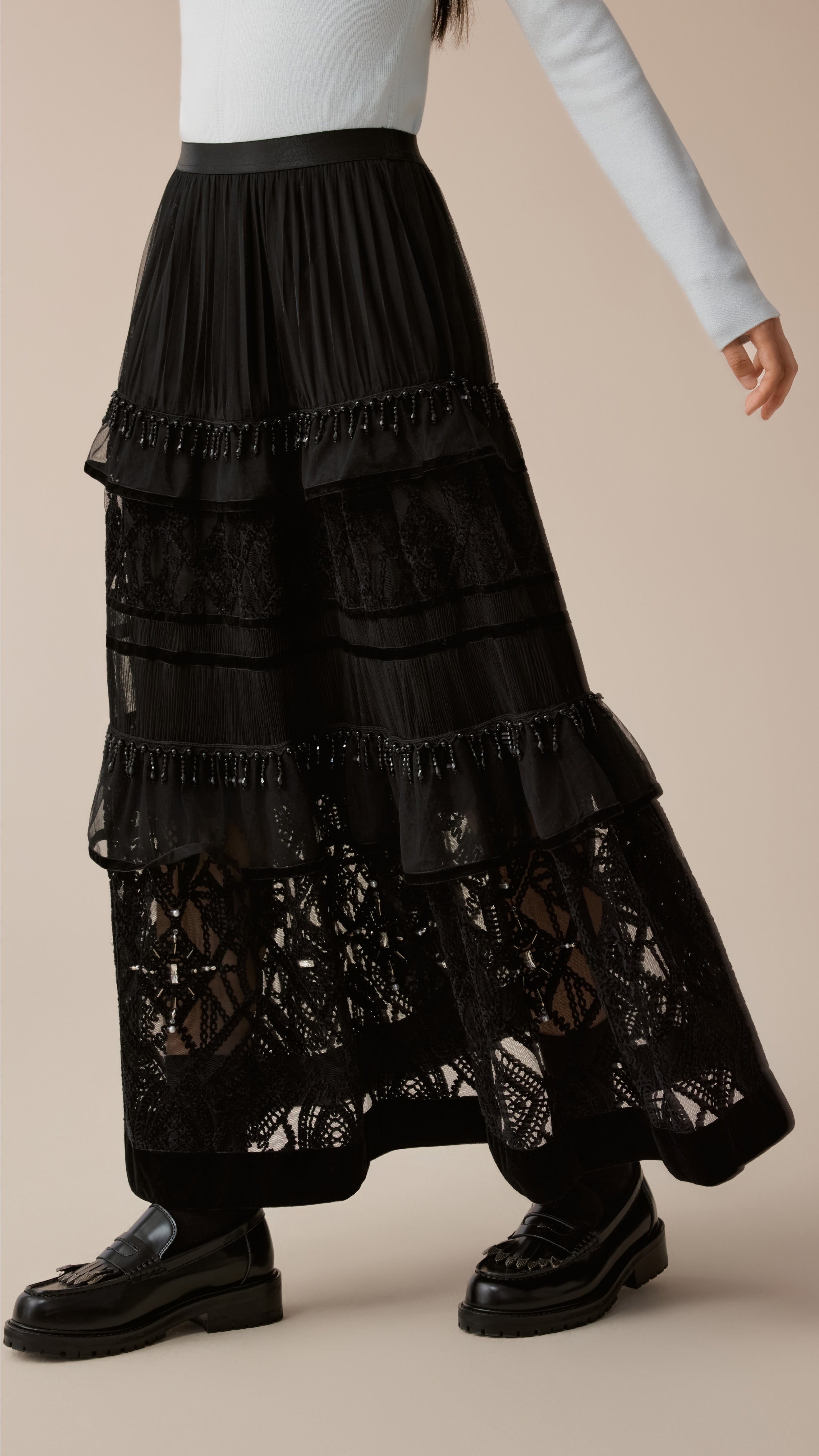 Tulle Patched Velour Lace Skirt